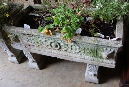 A reconstituted stone rectangular garden planter on trestle stand, length 92cm height 58cm