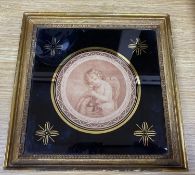 Bartolozzi, pair of circular classical engravings on silk, in Hogarth frames, 33cm and another on