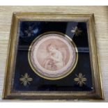 Bartolozzi, pair of circular classical engravings on silk, in Hogarth frames, 33cm and another on