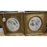 L.Busiere, pair of coloured mezzotints, portraits of elegant ladies, signed in pencil, 23 x 19cm.