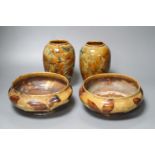 Doulton Natural Foliage Ware: a pair of bowls, 21cm, ovoid vases, 18cm