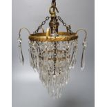 A 1930's brass three tier bag chandelier, diameter 16cm