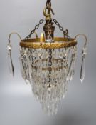 A 1930's brass three tier bag chandelier, diameter 16cm