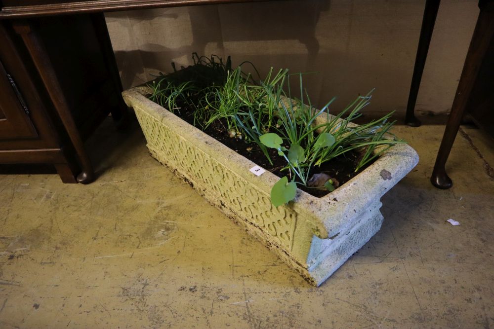 A rectangular reconstituted stone garden planter, width 90cm, depth 33cm height 27cm - Image 3 of 3