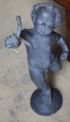 A Victorian lead putto garden fountain, height 68cm