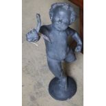 A Victorian lead putto garden fountain, height 68cm