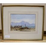 Conrad H.R. Carelli (Italian 1869-1956), watercolour, Italian lake scene, 17 x 25cm