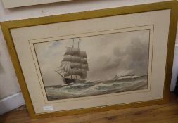 Joseph William Carey (1859-1937), watercolour, Sailing ship and submarine a sea, signed and dated