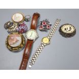 Mixed costume jewellery and watches including a micro mosaic brooch(a.f.).