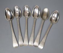 Channel Isles- A set of six late 19th/early 20th century Jersey engraved silver teaspoons, maker's