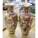 A pair of 19th century Satsuma vases, brocaded with figures, height 58cm (one a.f.)