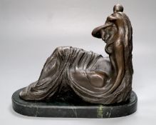 An abstract bronze of a mother and child, on marble base, indistinctly signed, height 26cm