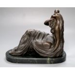 An abstract bronze of a mother and child, on marble base, indistinctly signed, height 26cm