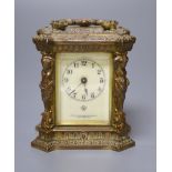 An Ansonia Clock Company American carriage timepiece, height with handle down 11cm
