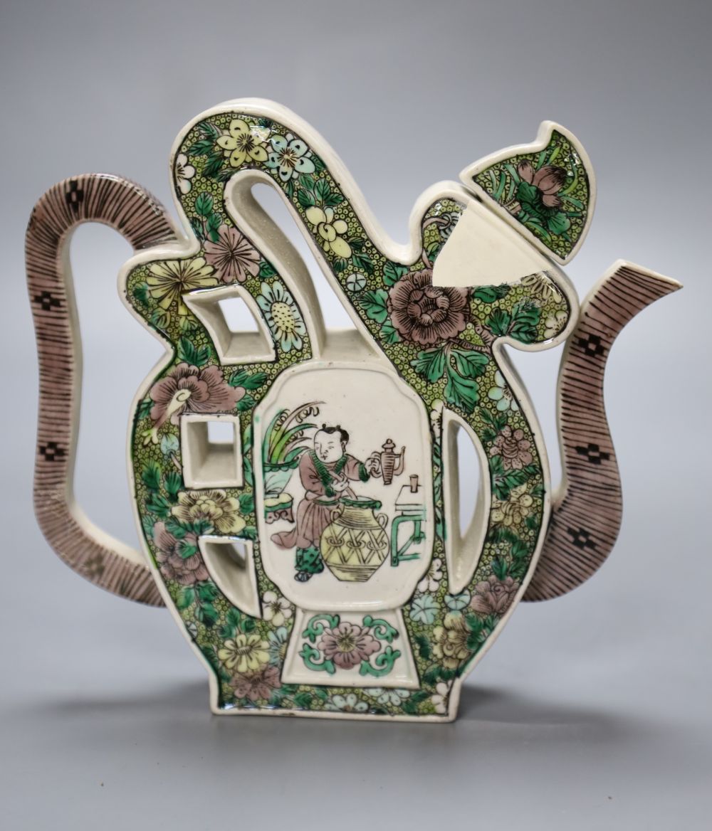 A Chinese enamelled biscuit "Fu" wine pot, Kangxi mark, late 19th century, height 19cmCONDITION: