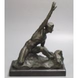 A bronze of a nude male, on marble base, indistinctly signed, height 36cm