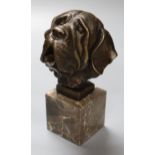 After Yanez. A modern bronze dog head, on marble plinth, 18cm