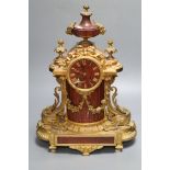 A French rouge marble and ormolu mantel clock, height 46cm