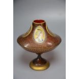 A Bohemian ruby glass vase painted with Persian vignettes, height 22cm
