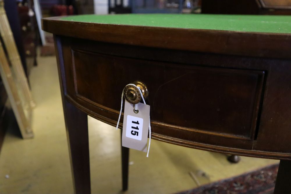 A George III style mahogany demi lune card table, width 86cm, depth 43cm, height 76cm - Image 3 of 3