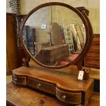 A 19th century banded and inlaid mahogany box-base toilet mirror, width 82cm depth 26cm height 82cm