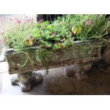 A reconstituted stone rectangular garden planter on trestle stand, length 92cm height 58cm