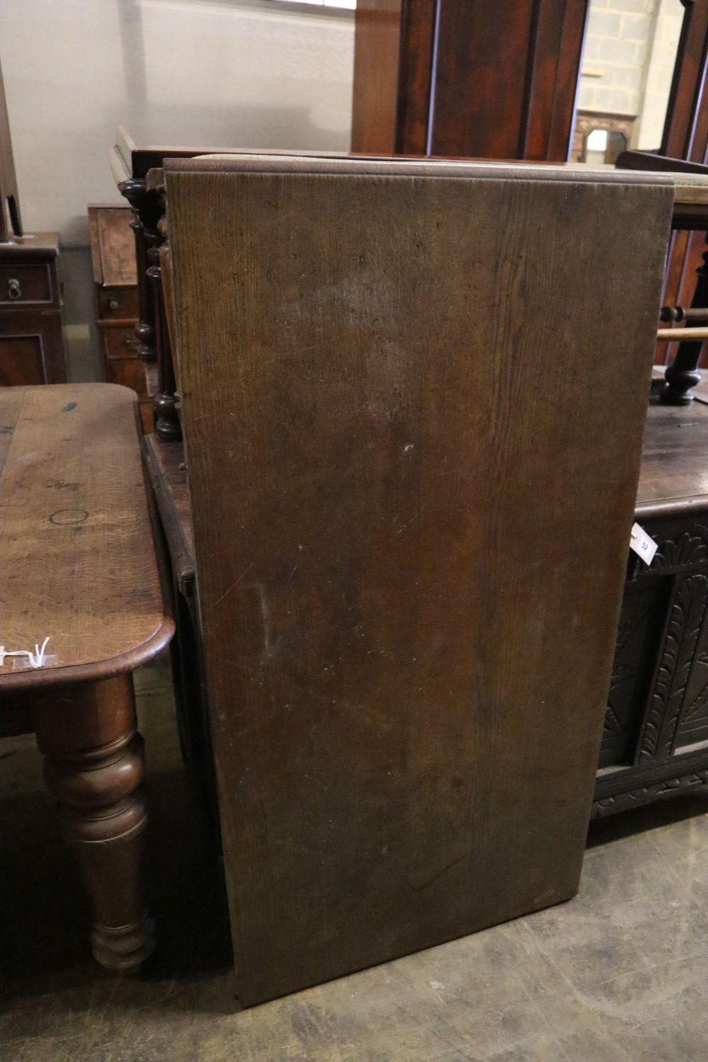 A Victorian oak extending dining table, 185cm extended (one spare leaf), width 120cm height 72cm - Image 3 of 4