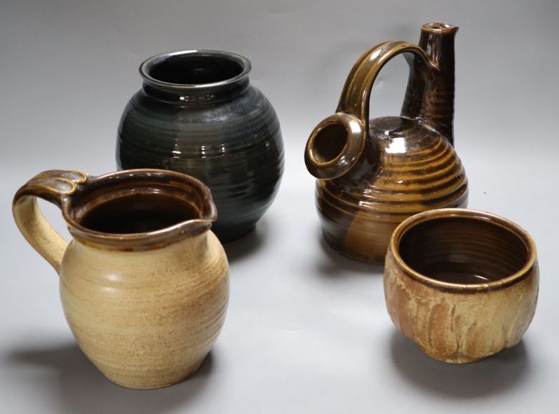 A collection of four pieces of high fired Studio pottery by Andrew Rudebeck, tallest