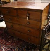 A Victorian mahogany chest fitted two short drawers and three long drawers, on bun feet, width 106cm