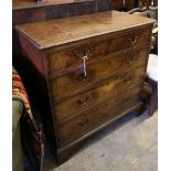 An 18th century oak chest fitted four graduated long drawers on shaped bracket feet, width 97cm