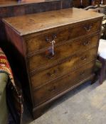 An 18th century oak chest fitted four graduated long drawers on shaped bracket feet, width 97cm