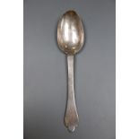 Channel Isles- An 18th century Jersey silver dog-nose spoon, with engraved initials, maker;'s mark