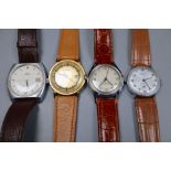 Four assorted wrist watches including Astral, Aurex & Timex.