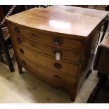 A 19th century banded and inlaid mahogany bow-fronted chest fitted four graduated long drawers,
