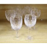 A set of five Waterford Lismore crystal hock glasses and five matching red wine glasses, height