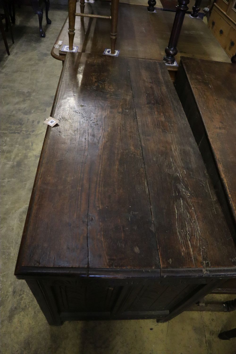 An early 18th century oak coffer, width 125cm depth 57cm height 76cm - Image 4 of 4