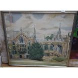 Peter C. Tonkin, oil on board, Cambridge College, initialled, 65 x 70cm