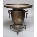 A Japanese bronze three sectional vase, height 29cm