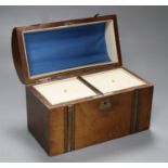 A Victorian domed topped inlaid and crossbanded walnut tea caddy, 23cm
