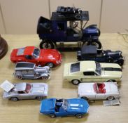 Eight tinplate model cars including a Ferrari and a Corvette