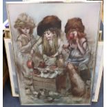 Barry Leighton-Jones (1932-2011), oil on canvas, Street urchins drinking tea, signed, 102 x 76cm