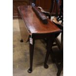 A George III crossbanded mahogany pad foot dining table, width 94cm 90cm (extended) height 70cm