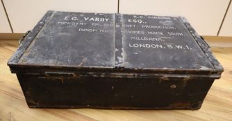 An RAF ensign flag, probably WWII and an Air Ministry metal trunk dated 1943