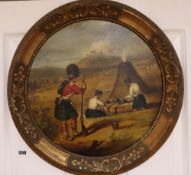 Scottish Victorian School, Highland Regiment field kitchen, oil on board,tondo 39cm