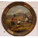 Scottish Victorian School, Highland Regiment field kitchen, oil on board,tondo 39cm