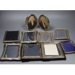 Ten assorted silver photograph frames including a double frame, largest 18.6cm.