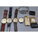 Five assorted wrist watches including Mondia, Ingersoll & Inventic and a travelling watch and a