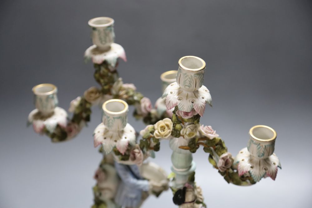 A pair of 19th century Sitzendorf figural candelabra, height 43cmCONDITION: Four of the pendant - Image 4 of 5