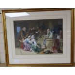 S.C (19th C.), watercolour and gouache, Religious scene, monogrammed, 32 x 44cm