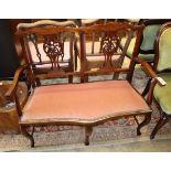 An early 20th century mahogany chair back settee, W.107cm, D.50cm, H.93cm